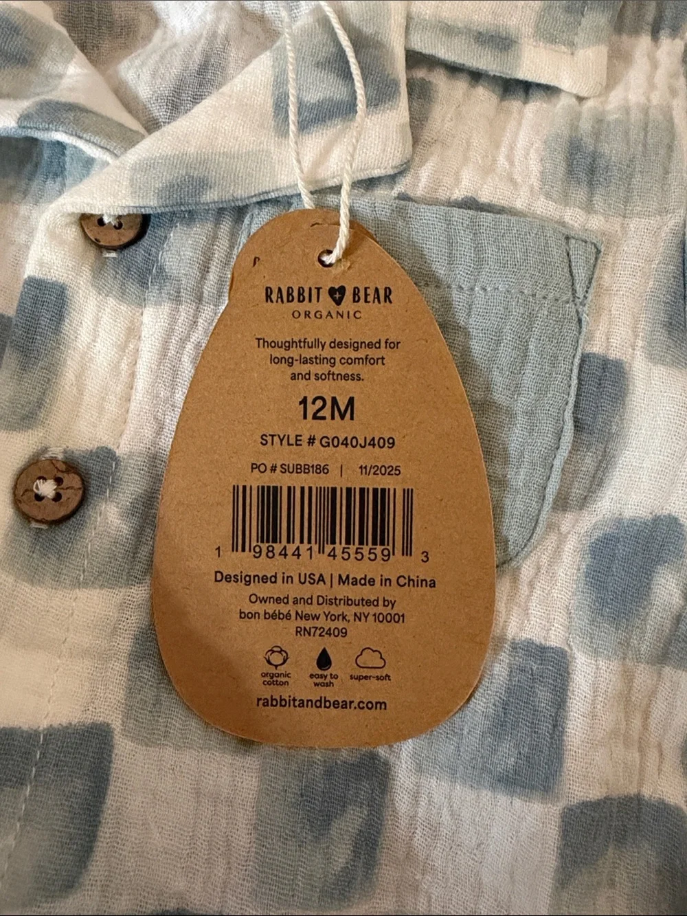 Rabbit & Bear Organic Kids Blue Check Matching Set